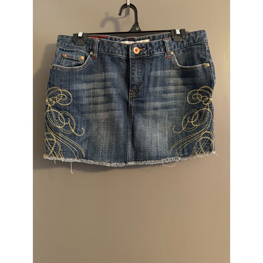 Ecko Red Embroidered Denim Mini Skirt Size 9